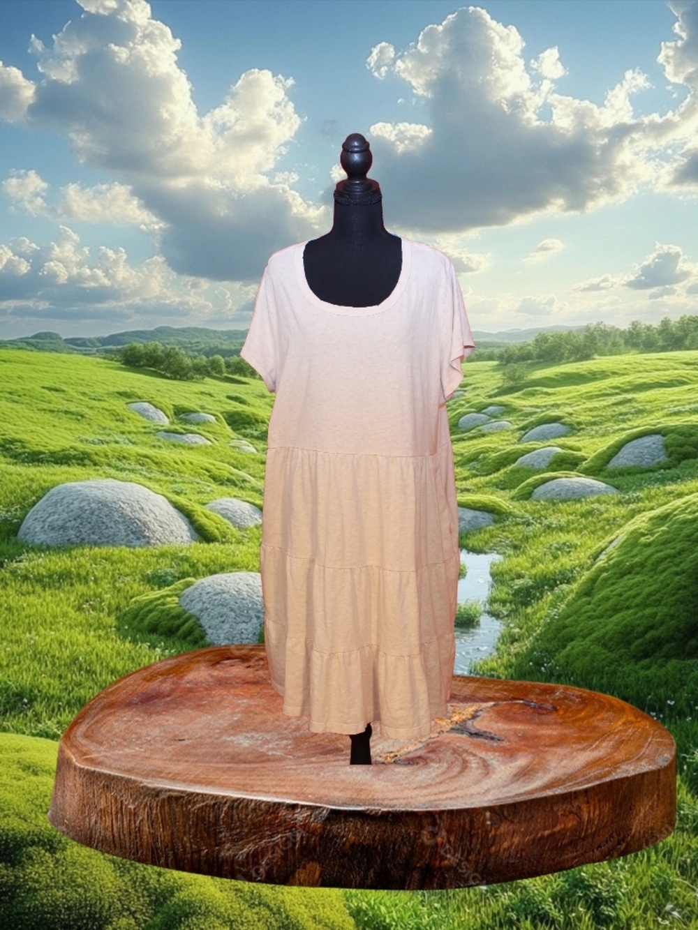 Off White Tiered Short-Sleeve Women's Dress